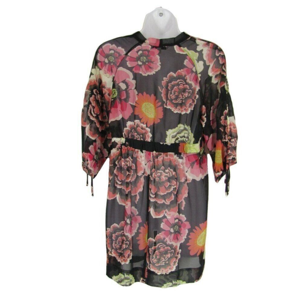 CAbi S Tunic Top Blouse Black Pink Bold Floral Deep V Neck 3/4 Sleeve Style 400 - Picture 6 of 7